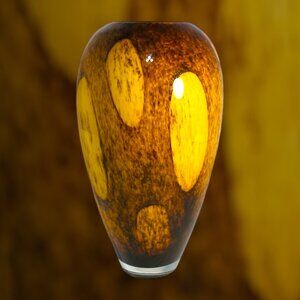 Beautiful Vintage Late Mid Century Art Glass Brown Tortoise Shell Vase 11" Tall